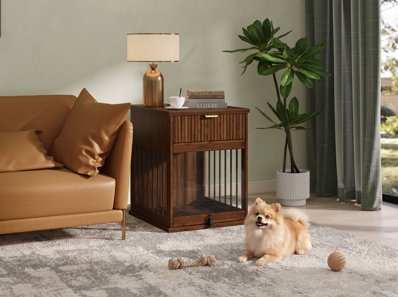 Dog Crate End Table With Charging Station - Antique Brown