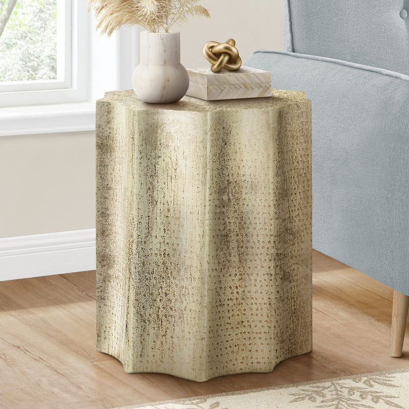 Drum Accent Side Table, Stylish Scalloped Design