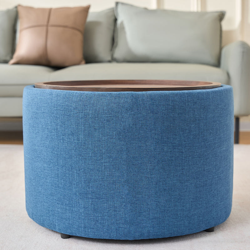 Nesting Ottomans, Round Coffee Table & Bench With Tray (Set of 2)
