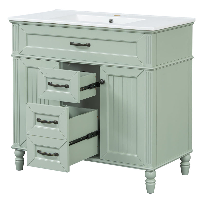 Bathroom Vanity With Sink, Flip-Out Top Drawer, Soft Close Doors, 2 Storage Drawers