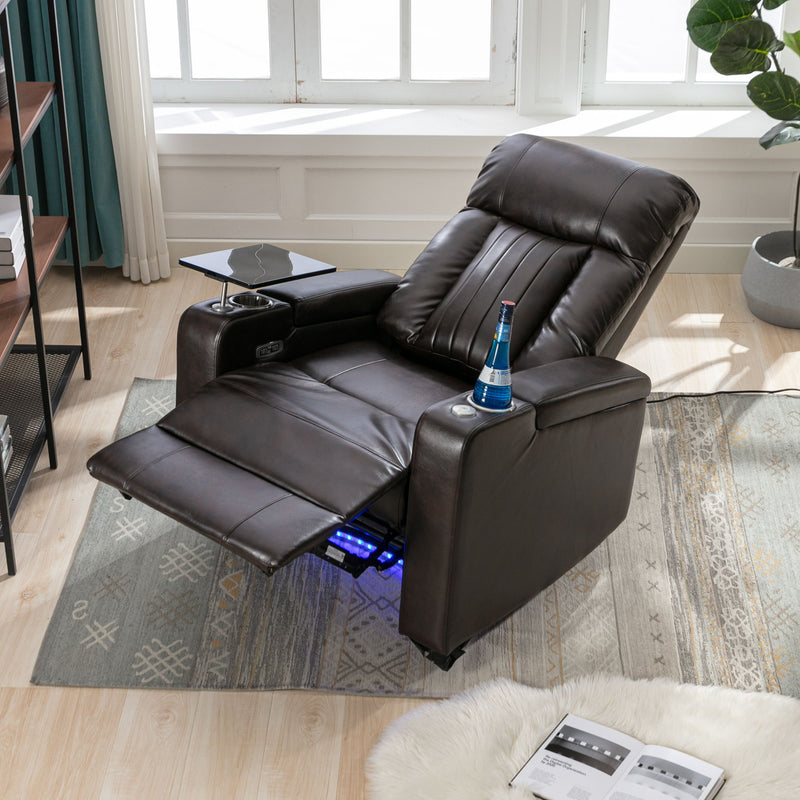 Power Recliner & Storage Arms, Cupholders, Swivel Tray Table And Cell Phone Stand
