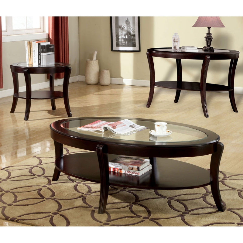 Oval Coffee Table With Beveled Glass Top And Open Lower Shelf - Espresso