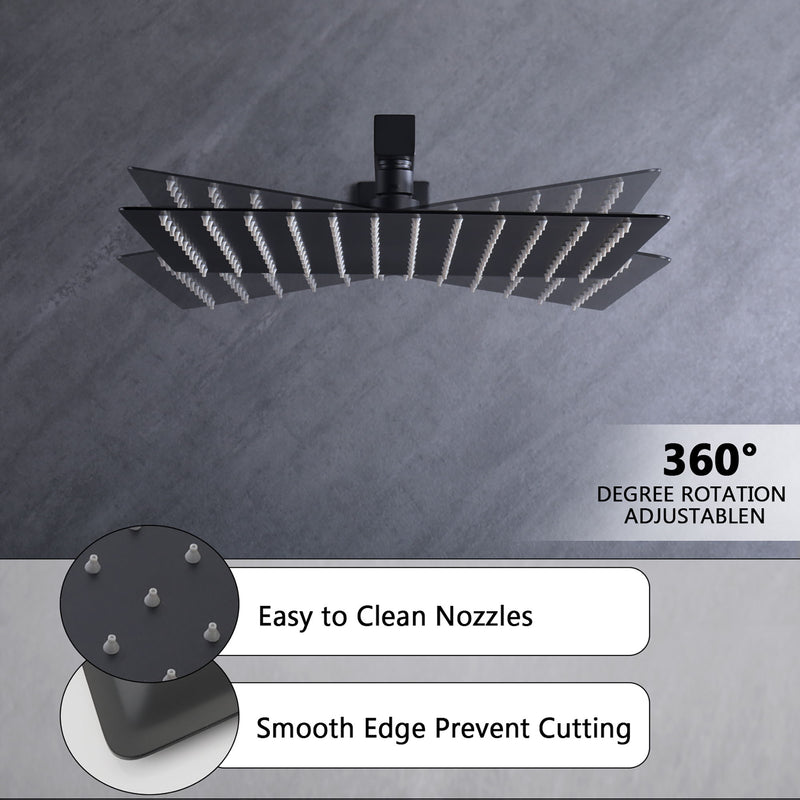12" Ceiling Mount Shower System With Rain Mixer And Handheld Shower