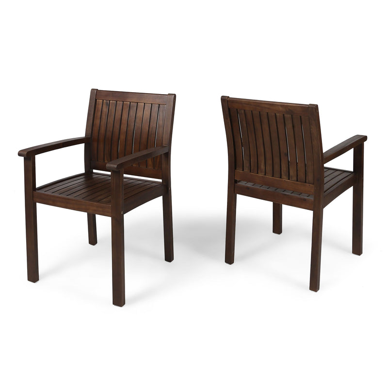 Wilson - Rustic Dining Chair Acacia Wood With Slat Panel Design (Set of 2) - Dark Brown