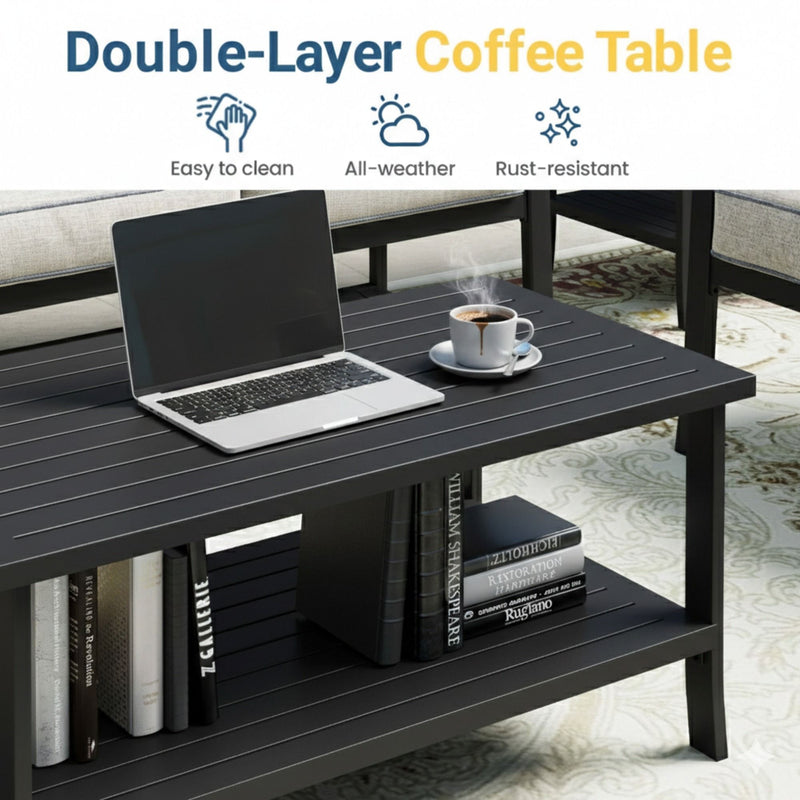 Patio Furniture Set & Coffee Table And Cushions For Backyard