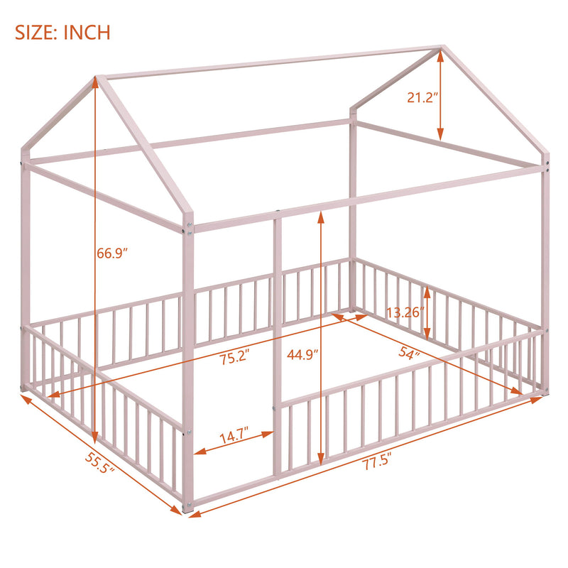 Metal Bed House Bed Frame With Fence