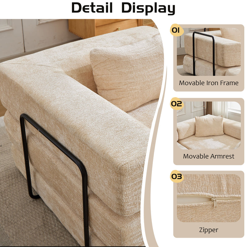 Convertible Floor Sofa Bed With Pillow Back Support Armrest