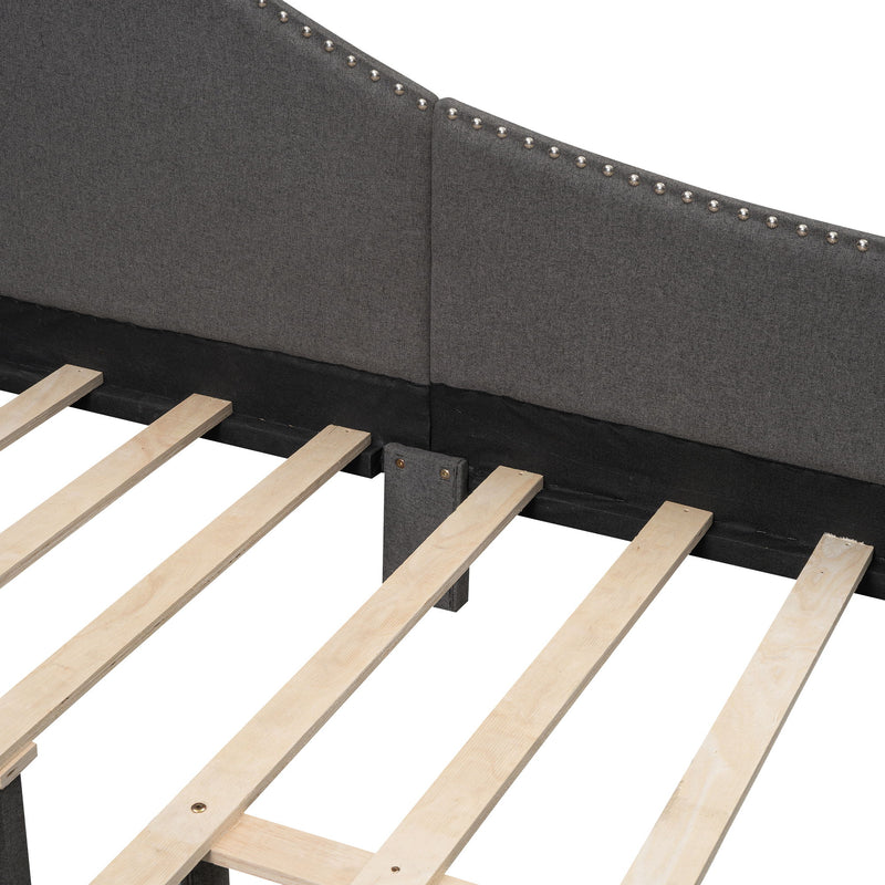 Upholstered Daybed With Headboard And Armrest, Support Legs