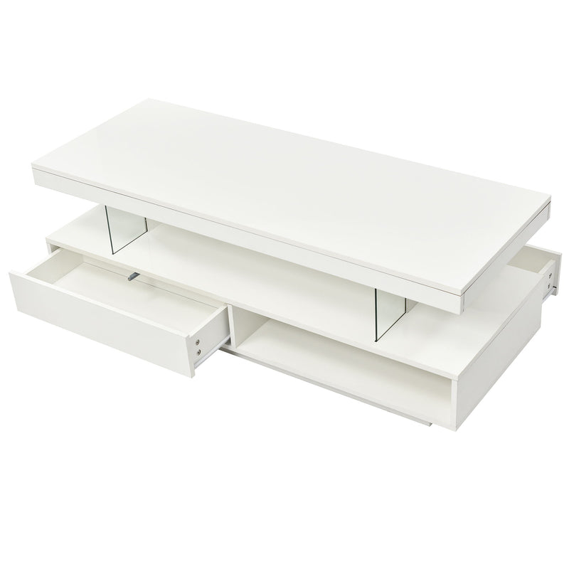 LED Coffee Table With 2 Drawers And Display Shelves