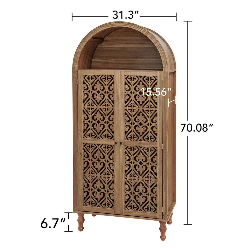 Tall Kitchen Pantry Cabinet With Hollow Carved Doors Adjustable Shelves Versatile Storage Cabinet For Kitchen - Walnut