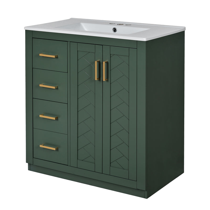 Ceramic Sink Combo, Freestanding Vanity Set With 3 Drawers & Soft Closing Doors