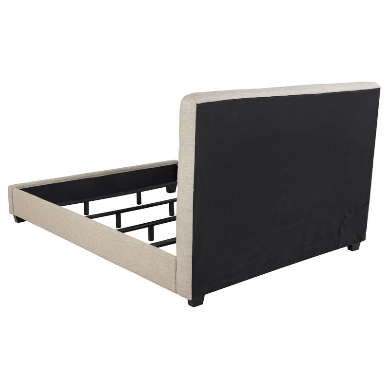Upholstered California King Bed With Tufted Headboard And Birch Legs - Oatmeal
