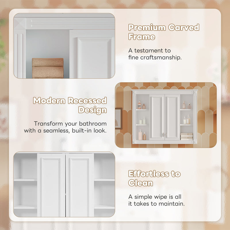 Wall-Mounted Medicine Cabinet With Adjustable Shelf, Soft-Closing Hinges - White