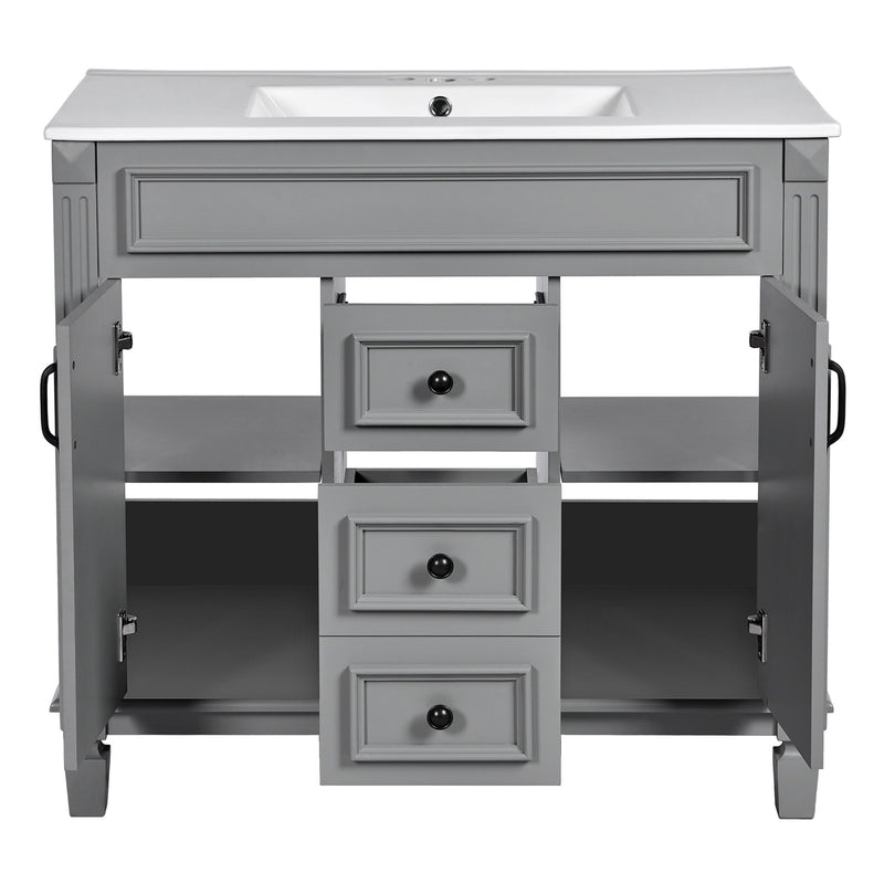Bathroom Vanity With Top Sink, Mirror Cabinet, 2 Soft Closing Doors & 2 Drawers