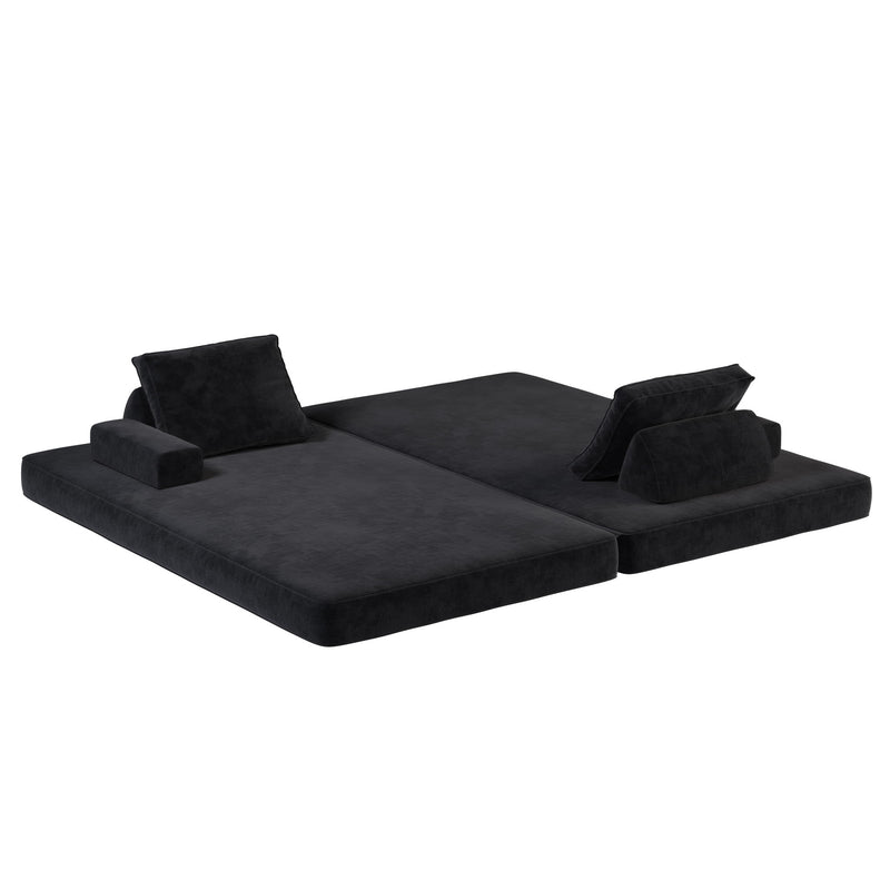 Multifunctional Convertible Sofa Bed With 2 Tumbler Backrests And 2 Pillows, Deep Seat Couch