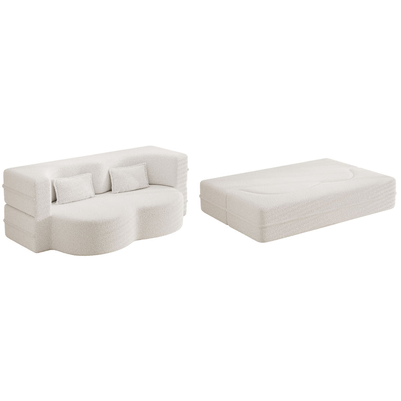 Modern Floor Sofa, With 2 Pillows, Convertible Teddy Fabric Foam Filled Bed
