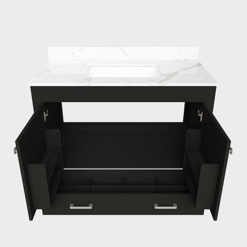 Bathroom Vanity Set, Fluted Cabinet, Soft Close Doors & Drawers, 3 Faucet Holes, Sink Included - Black