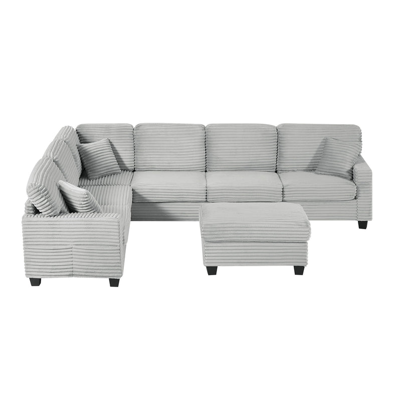Upholstered U-Shaped Sectional Sofa With Movable Ottoman And Side Storage Pockets