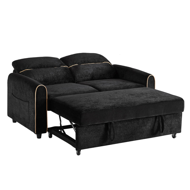 Pull Out Sofa Bed With Adjustable 3 Position Backrest, USB Charging Ports, Side Pockets