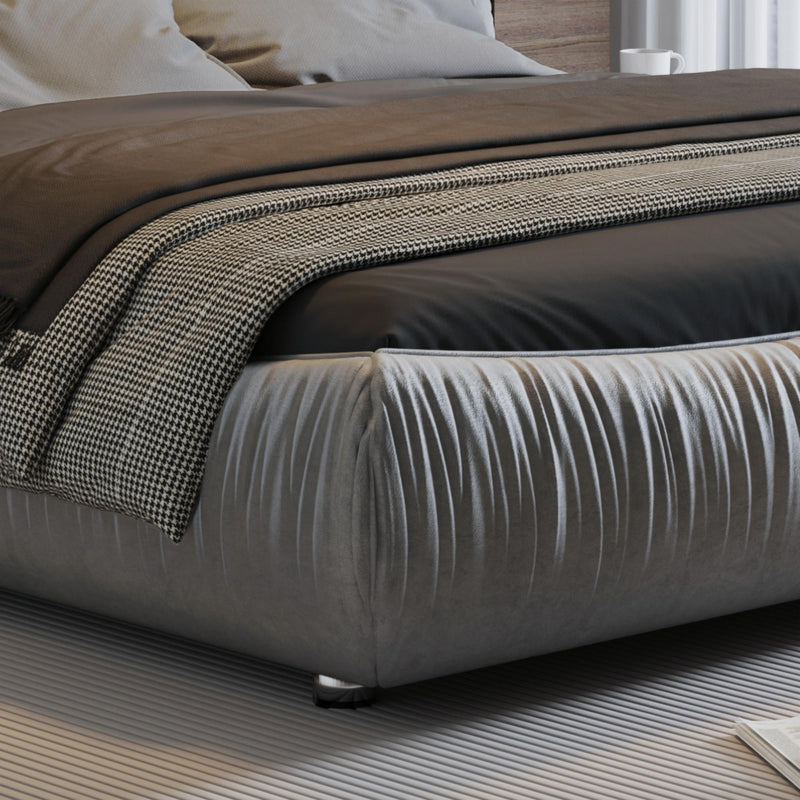 Luxury Upholstered Platform Bed With Oversized Padded Backrest And Solid Wood Frame