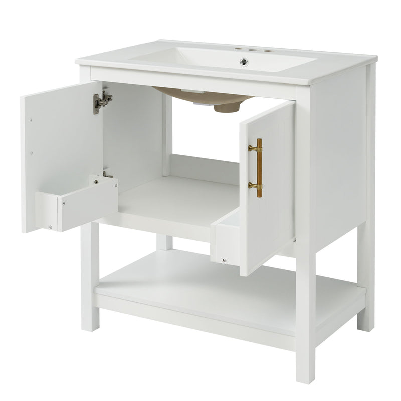 Elegant Bathroom Vanity With Ceramic Sink And Versatile Storage