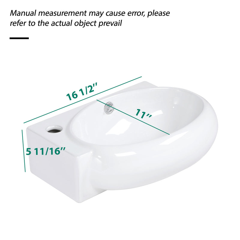 Modern Aesthetic Rectangle Wall Mount Bathroom Sink With Single Faucet Hole
