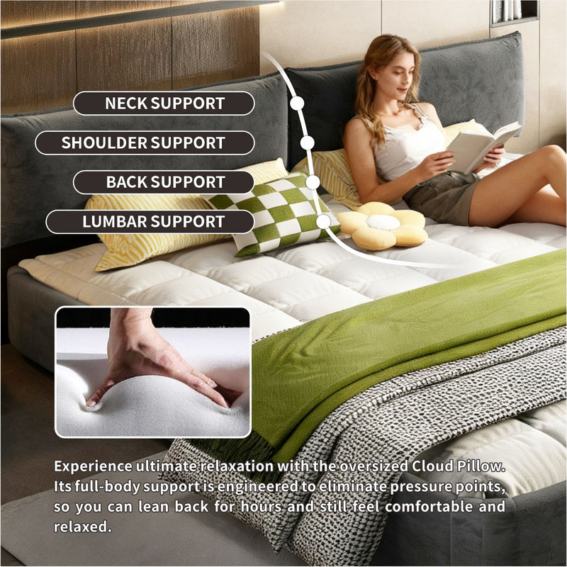 Cloud Bed Frame With Oversized Padded Movable Headboard