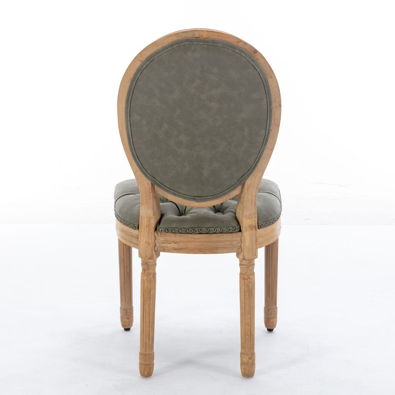 French Style Solid Wood Frame Antique Painting, Hand-Pulled Buckle Decoration Artificial Dining Chair With Nailhead Trim, Wood Legs