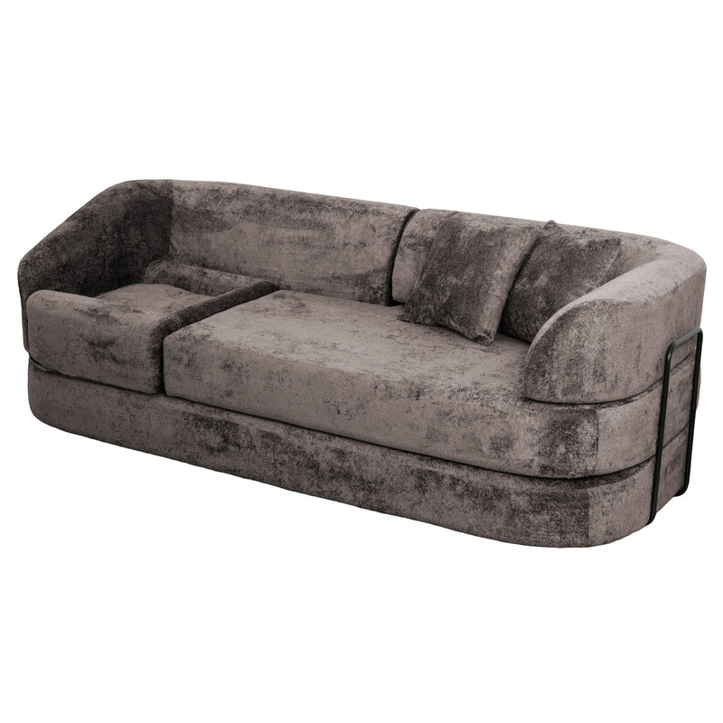 3 Seater Sofa With Built In Pet Bed Nook, Curved Design And 2 Throw Pillows