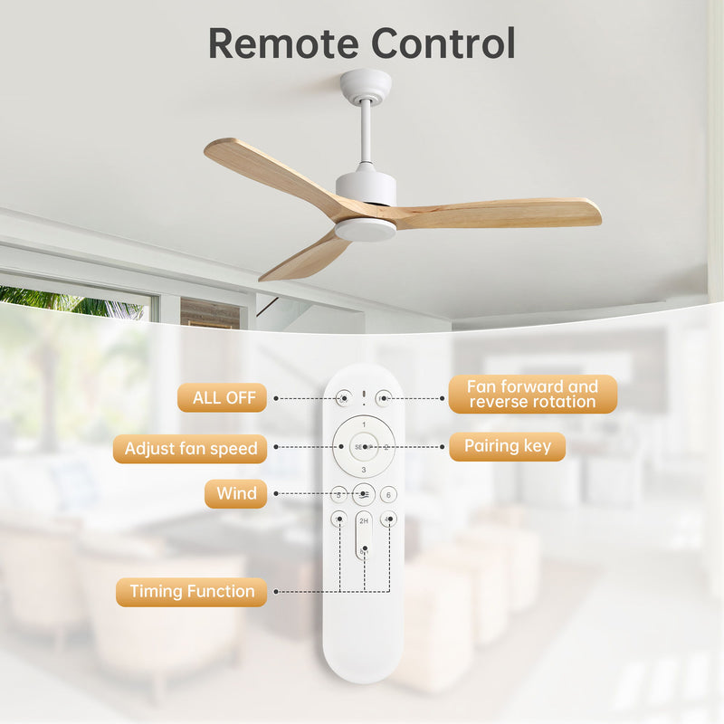 42" Ceiling Fan With No Light, Reversible DC Motor, 2 Downrods (12.5Cm / 25Cm) For Bedroom & Living Room - White
