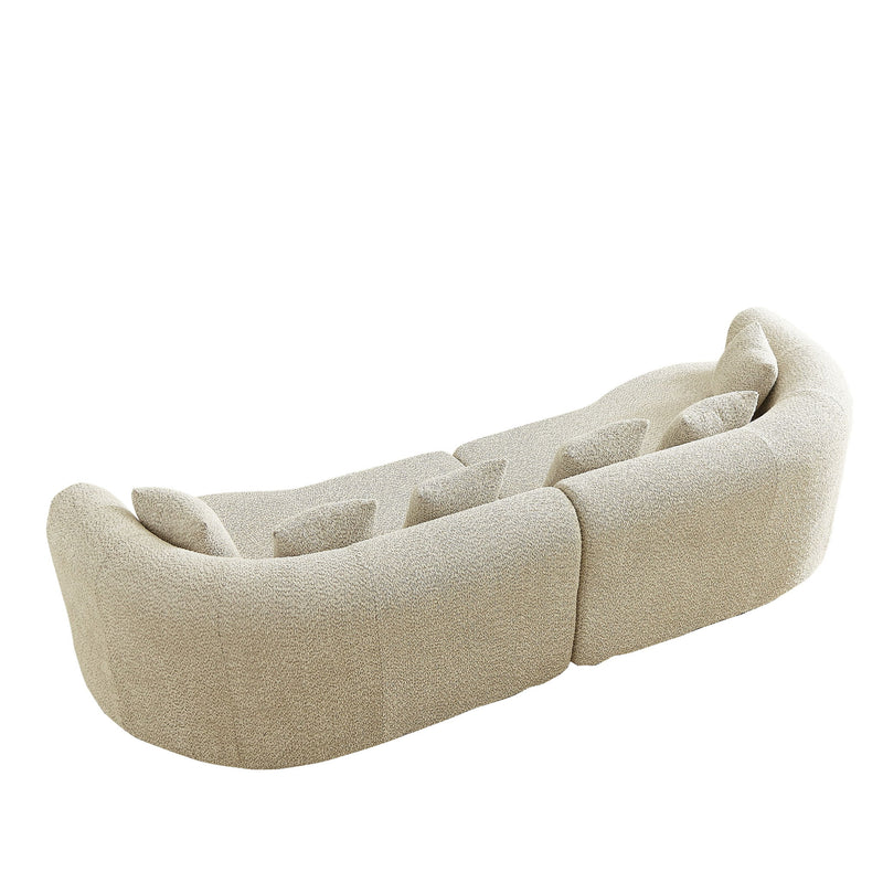 Curved Sectional Oversized Bone Free Cloud Sofa With 6 Pillows, 4 Seater With Deep Seat - Light Khaki