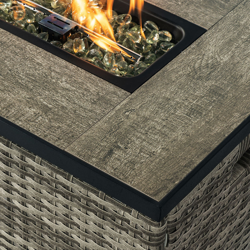 32" Propane Gas Fire Pit Table With Propane Tank Cover, 50000 Btu Rectangular Steel Fire Pit With Beautiful Wicker Base