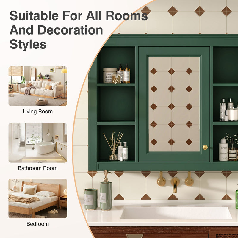 Wall Mounted Medicine Cabinet With Mirror, Storage Cabinet Featuring 6 Open Shelves And Adjustable Interior
