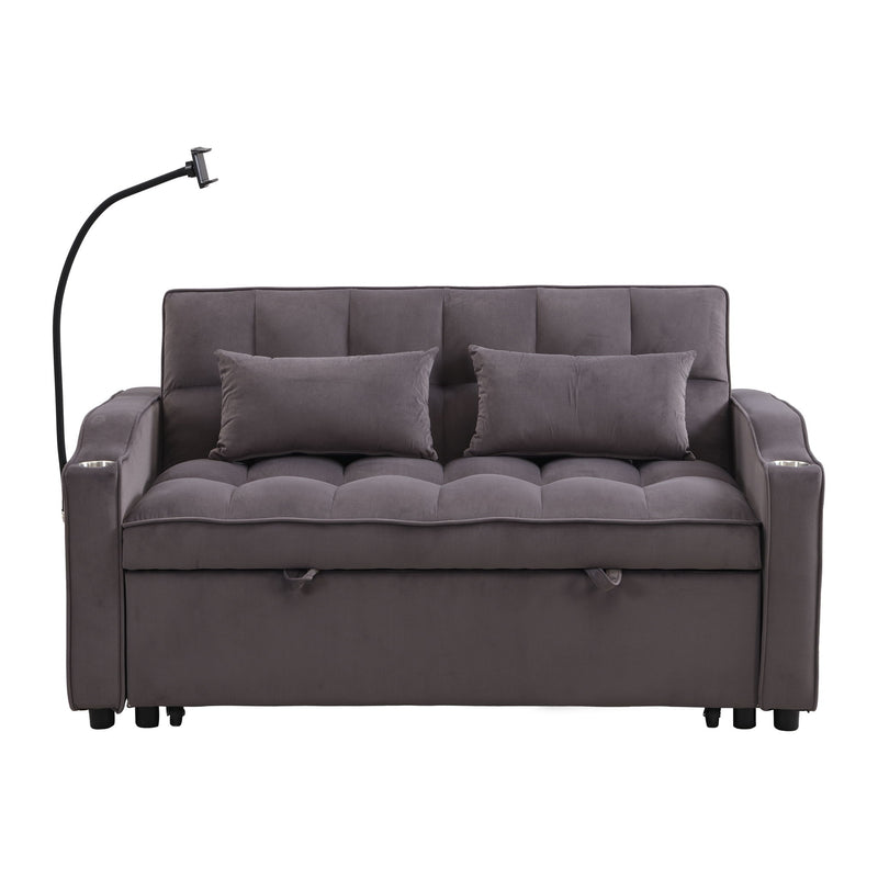 Modern Loveseat Futon Sofa With Pullout Bed, Adjustable Reclining Backrest, Toss Pillows