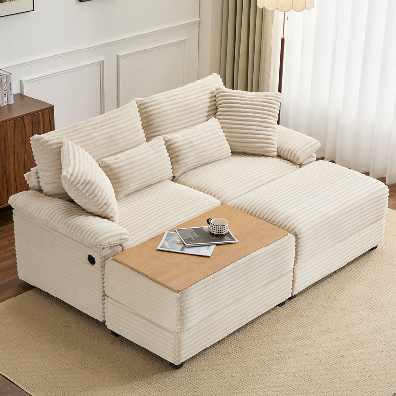 Double Chaise Lounge Set With Reversible Storage Ottomans, USB Port