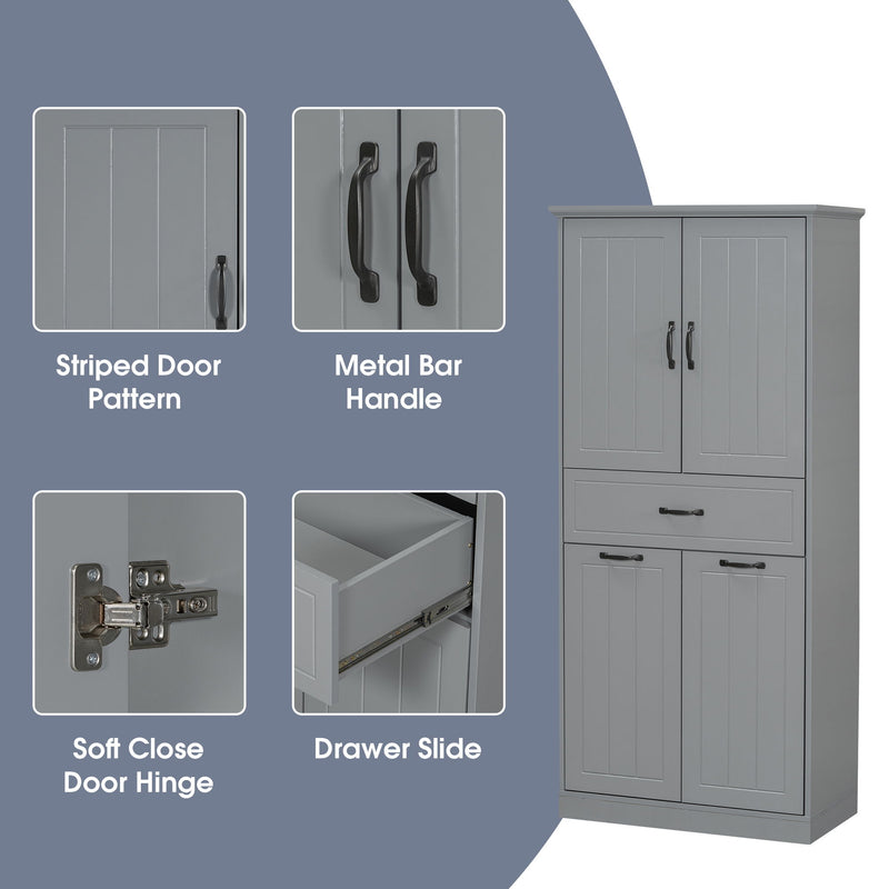 Modern Bathroom Storage Cabinet With Two Laundry Baskets, One Drawer, Adjustable Shelf