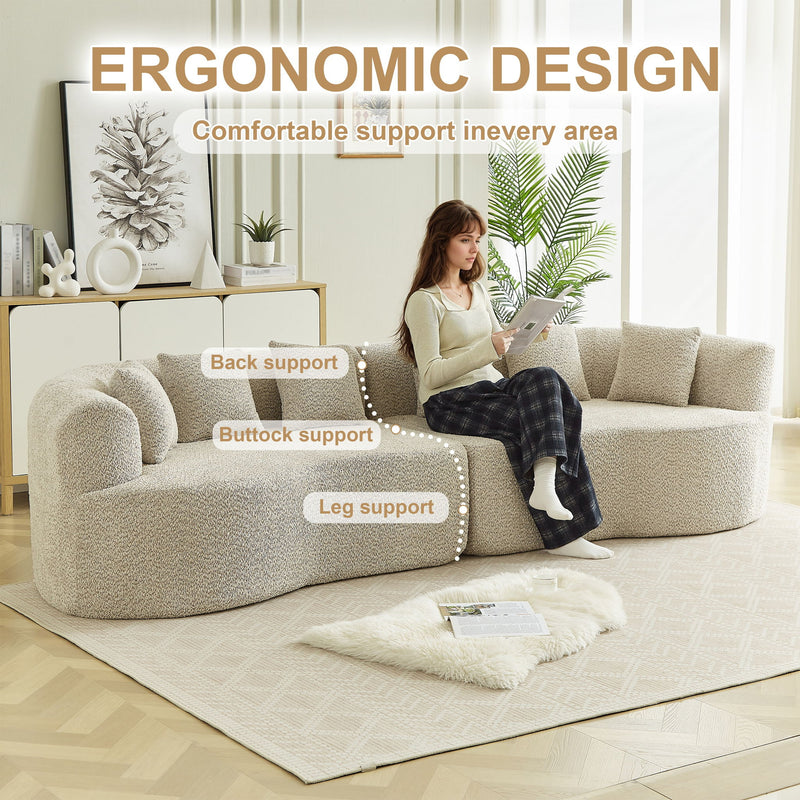Curved Sectional Oversized Bone Free Cloud Sofa With 6 Pillows, 4 Seater With Deep Seat - Light Khaki