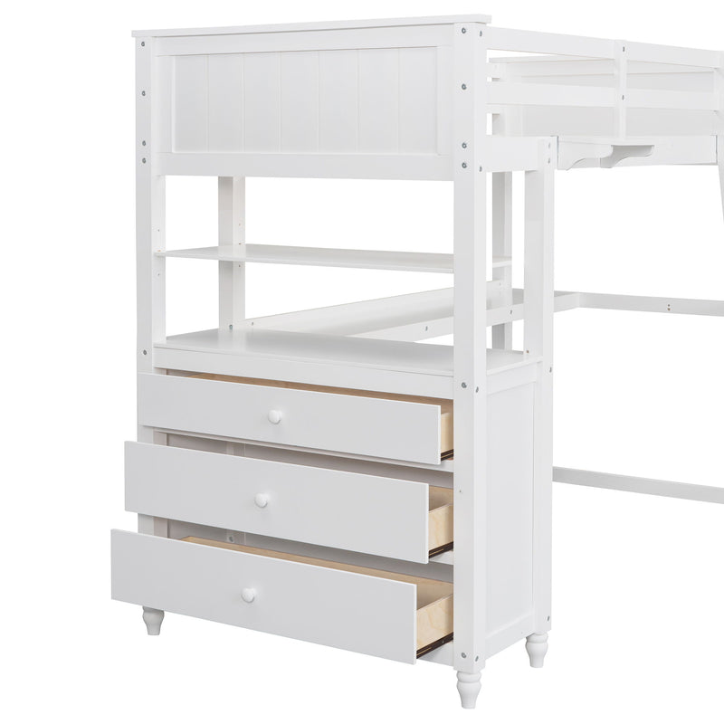 Loft Bed With Drawers With Desk And Shelves