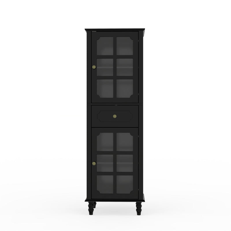 Storage Cabinet, Freestanding Curio Cabinet With Grid Doors & Drawer, Pantry Display Cabinet For Kitchen