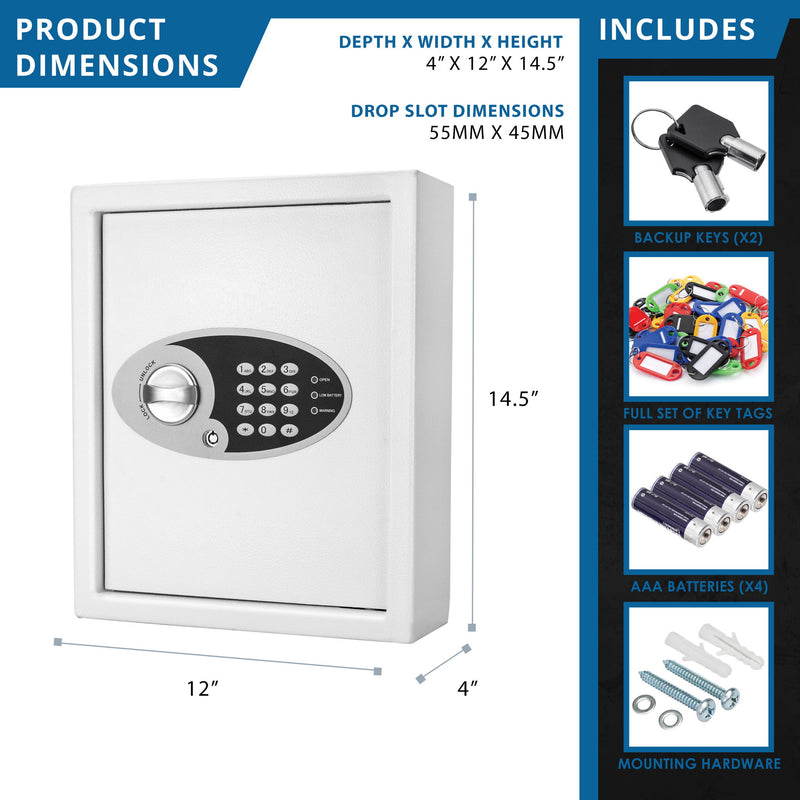 48 Keys, Key Cabinet Digital Keypad Wall Safe - White
