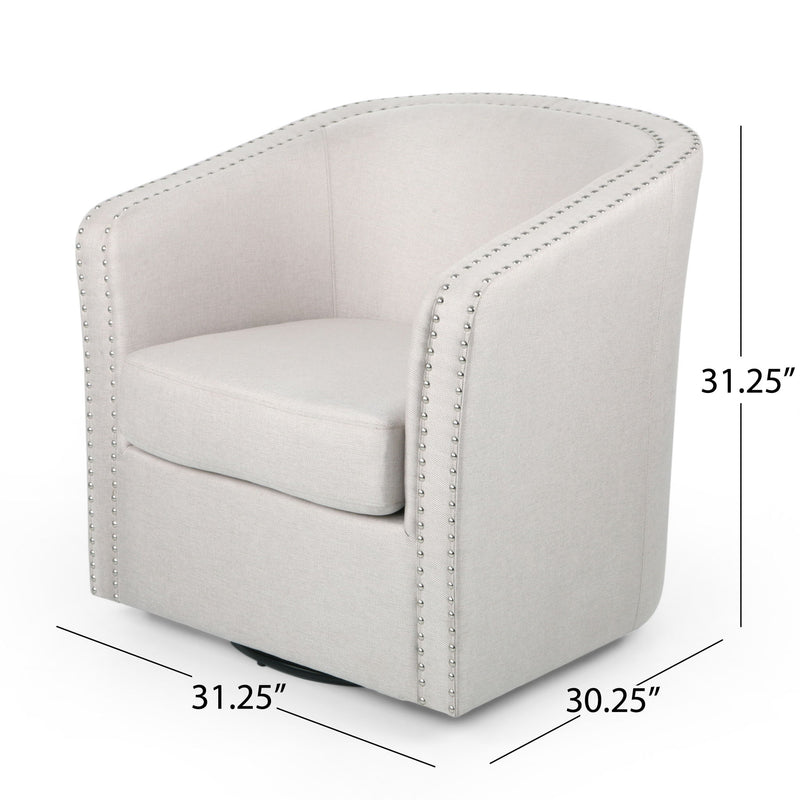 Modern Upholstered Swivel Club Chair With Nailhead Trim