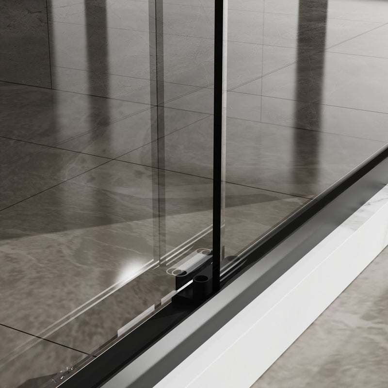 Matte Black Double Sliding Glass Shower Door With Aluminum Frame And SGCC Clear Tempered Glass - Black