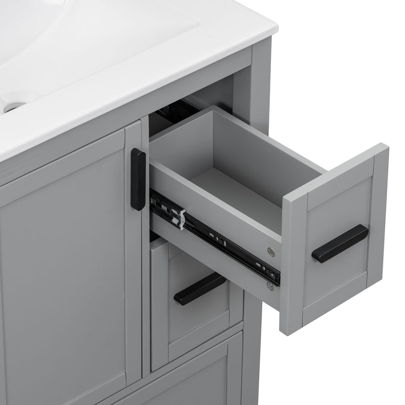 Bathroom Vanity With Sink, Soft Close Door, Double Layer Door Shelf And 3 Drawers - Gray