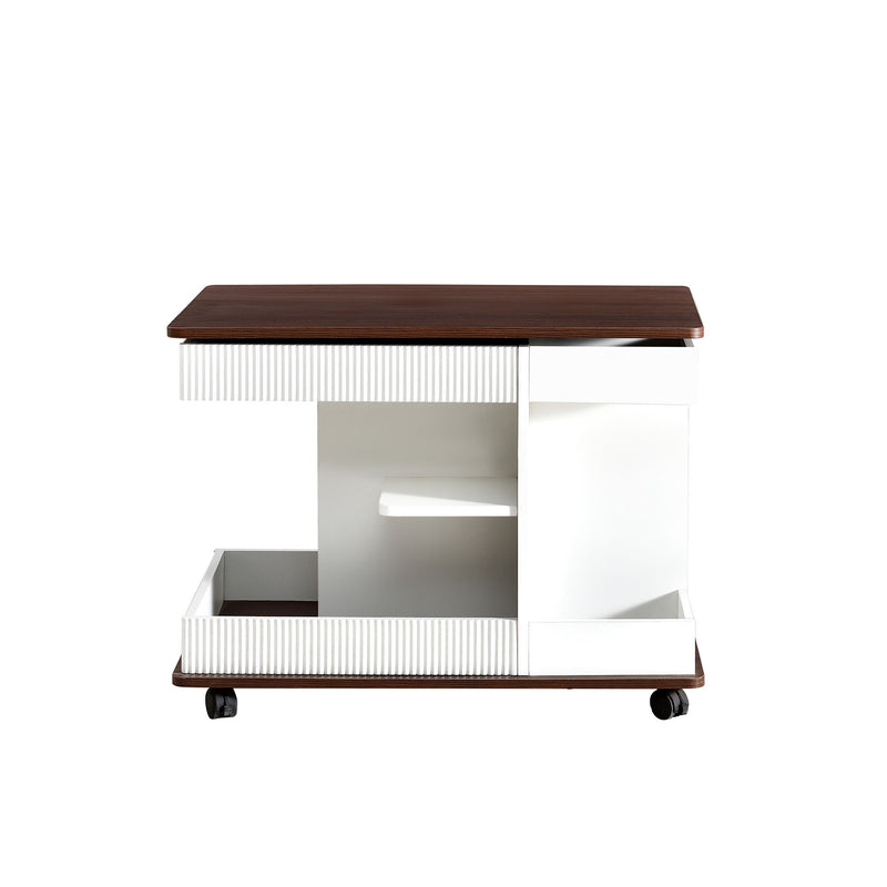 Adjustable End Table With Wheels, 360°Rotating Top And Storage Space