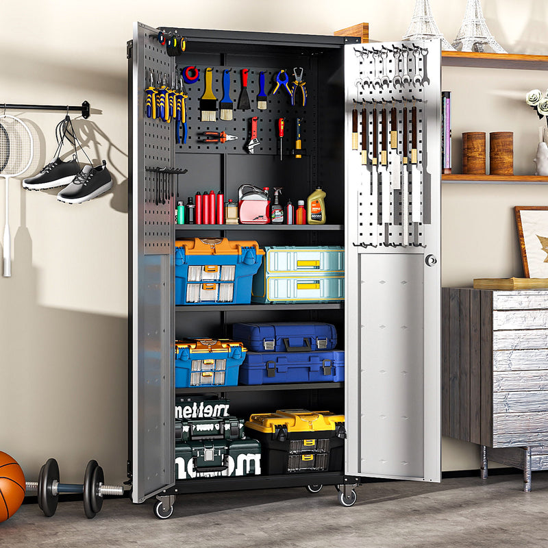 Metal Garage Storage Cabinet With Wheels Heavy Duty Tool Storage Cabinet - Black / Gray