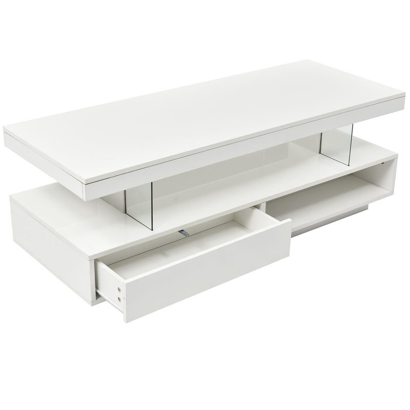 LED Coffee Table With 2 Drawers And Display Shelves