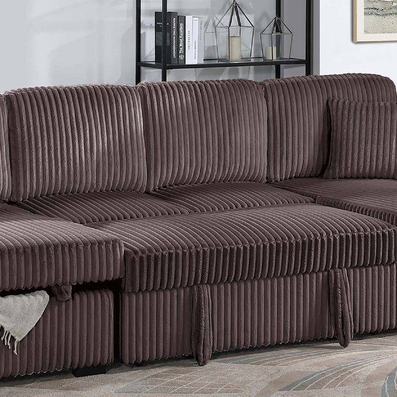 Convertible Sectional, Storage Chaises, Pull Out Middle Section - Chocolate