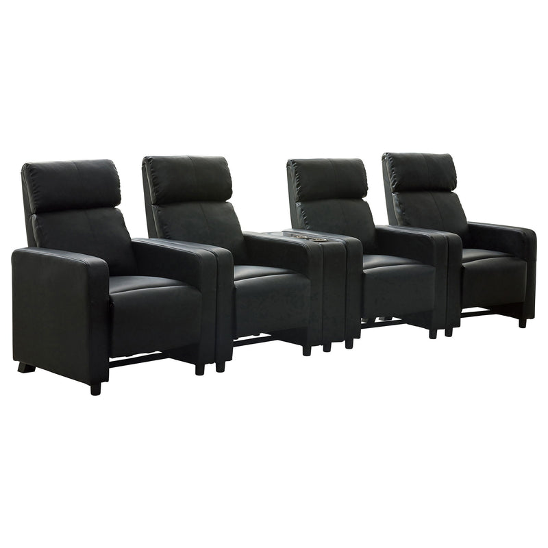 Warren - 4 Seater Home Theater With Wedge Console Recliners - Black