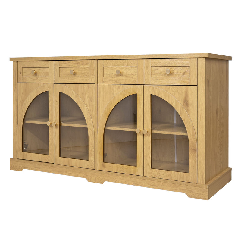 Sideboard Cabinet With 4 Drawers And 4 Arched Glass Doors