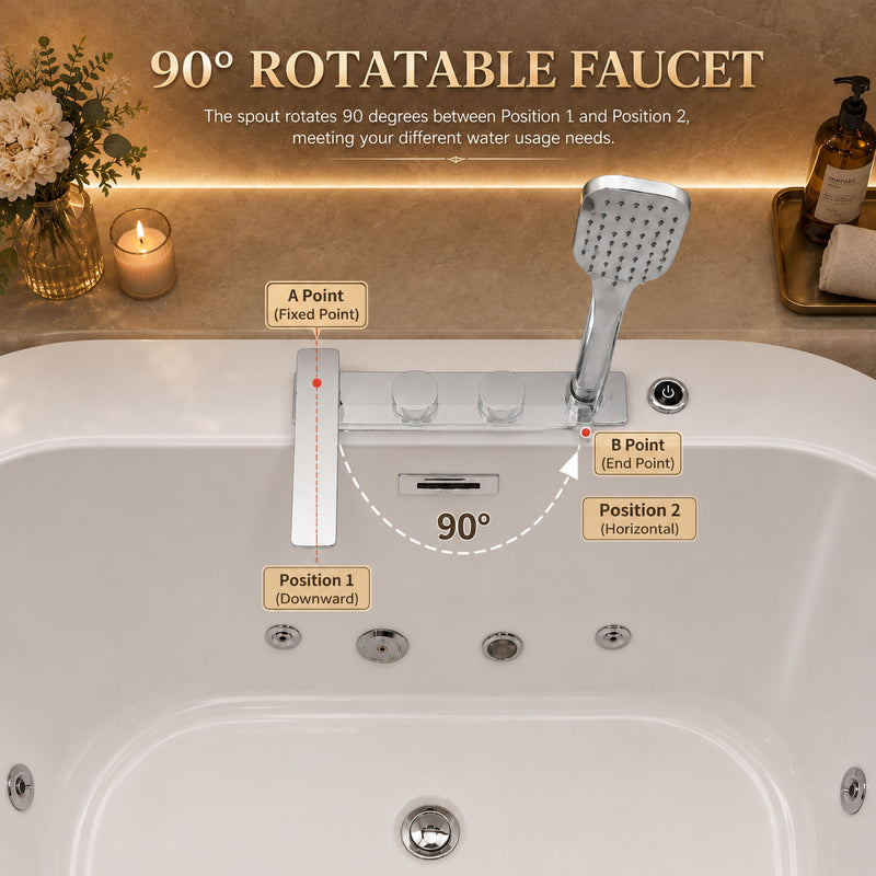 Xavier - Single Person AcrylicCorner Massage Bathtub, Featuring A Gfci Plug, Ul Certified Pump, Upc Certified Drain, And Swivel Faucet - Milk White